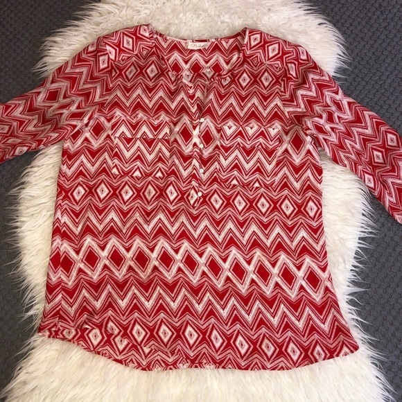 PARKER Marissa Blouse in Silk Crimson Geo Long Sleeve Sz M - Picture 7 of 14